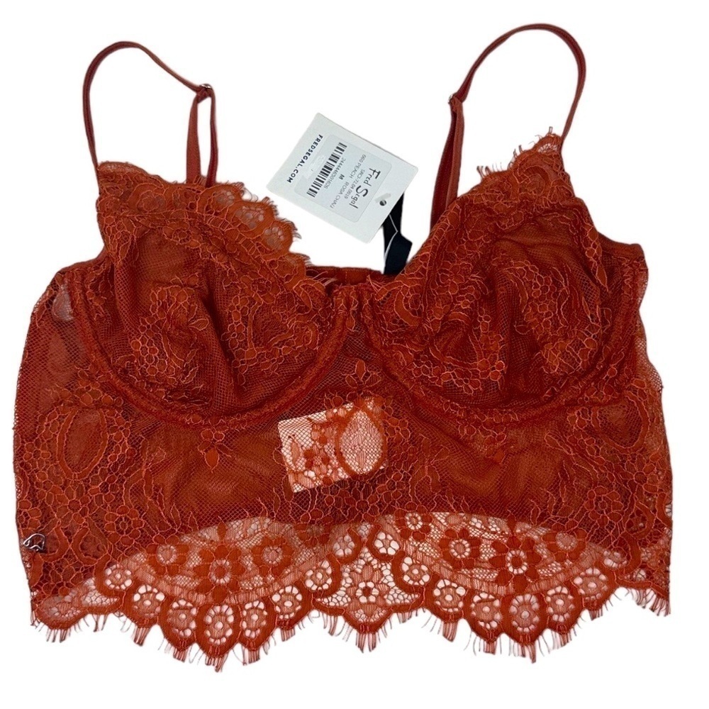 NWT Fred Segal Rosa Chá Lace Long Line Bra Bralette Bustier Peach Medium
